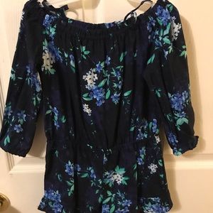 Girls Navy/flower print romper